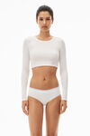 Alexander Wang white cropped long-sleeve tee in ribbed cotton jersey