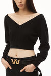 alexander wang crop top in illusion tulle wool cashmere black