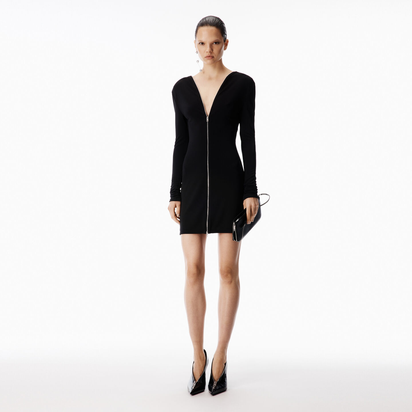 Alexander Wang Black Continuous Zipper V-neck Mini Dress