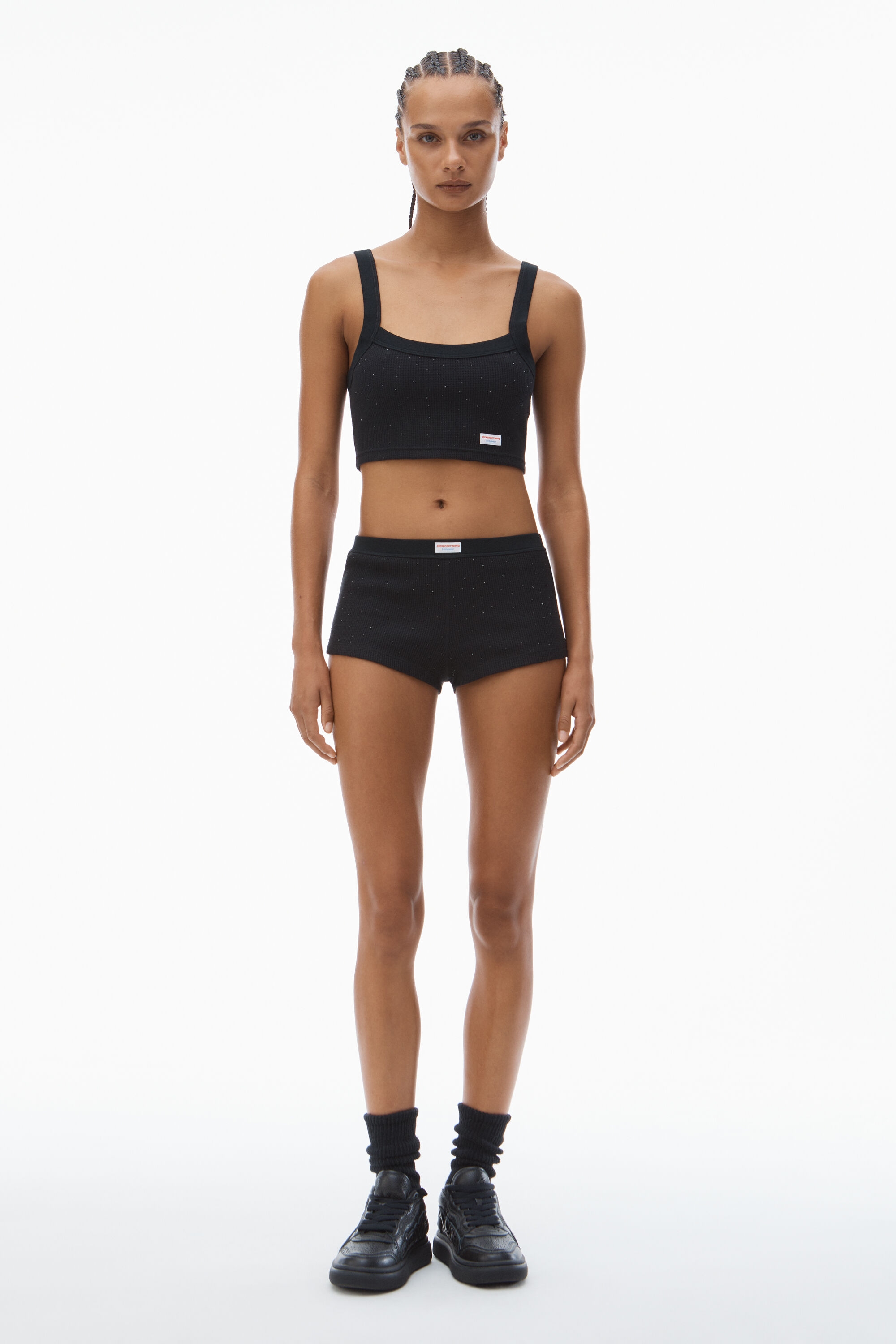 Crystal Hotfix Short in Waffle Knit in BLACK | alexanderwang®