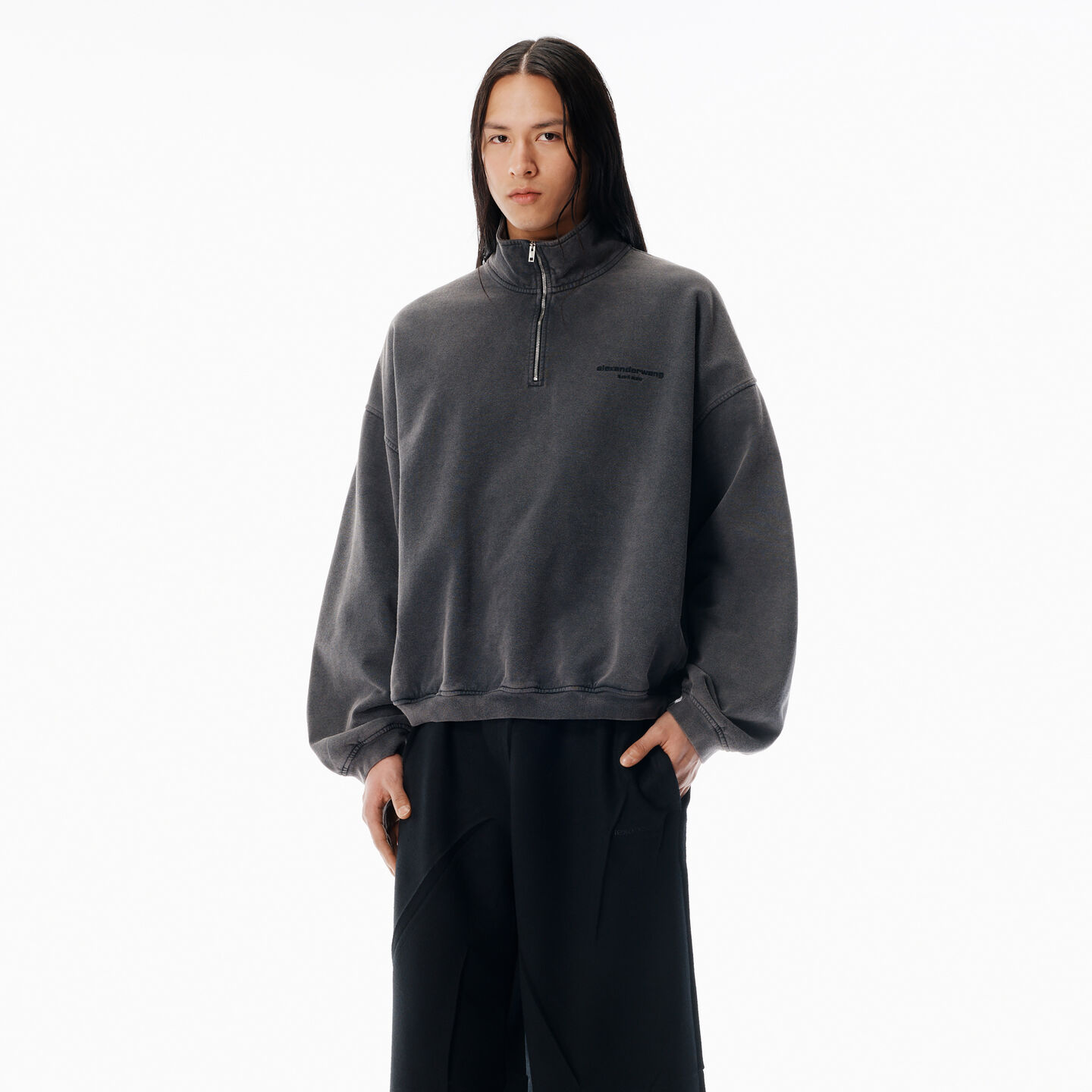 Alexander Wang Grey Half-zip Sweatshirt In Gray