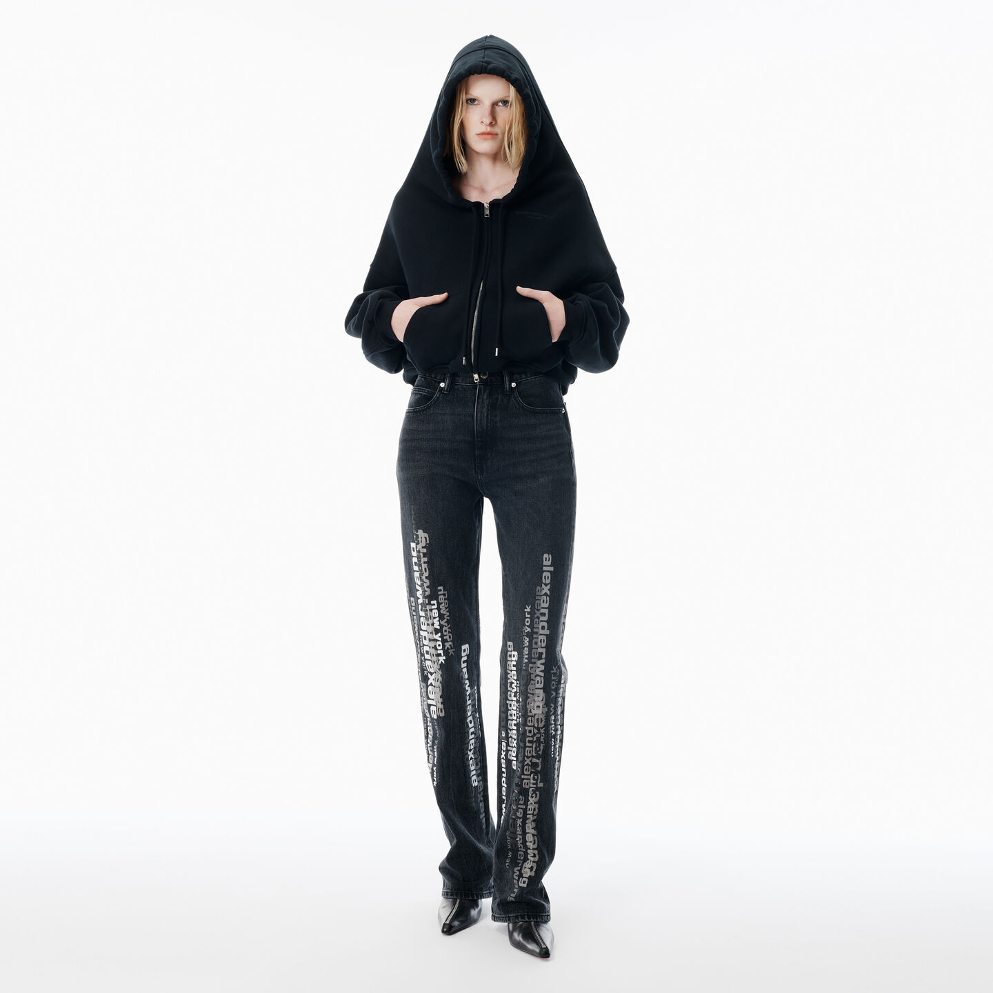 Alexander Wang Grey Ez Jean With Vertical Logo