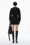 Alexander Wang black long sleeve dress in wool blend with crystal hotfix trim