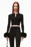 alexander wang faux fur cuff cardigan in compact nylon black