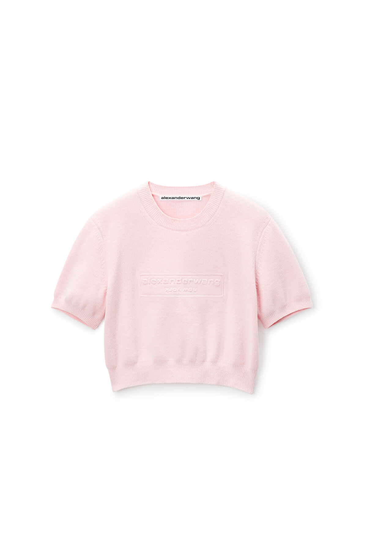 Logo Embossed Short Sleeve Ribbed Pullover in Soft Chenille in 