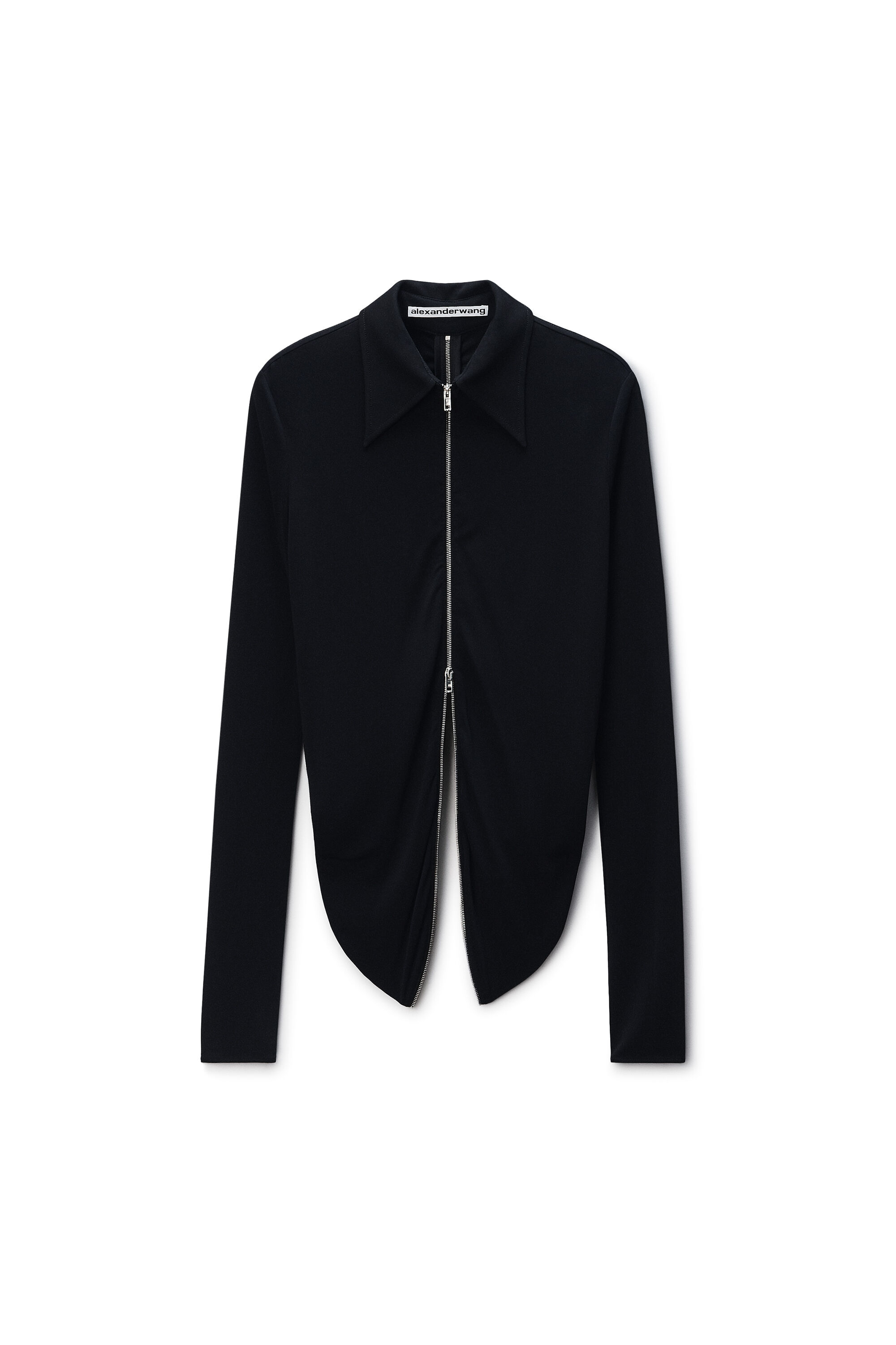 Draped Back Zip Shirt in Crepe Jersey in BLACK | alexanderwang®