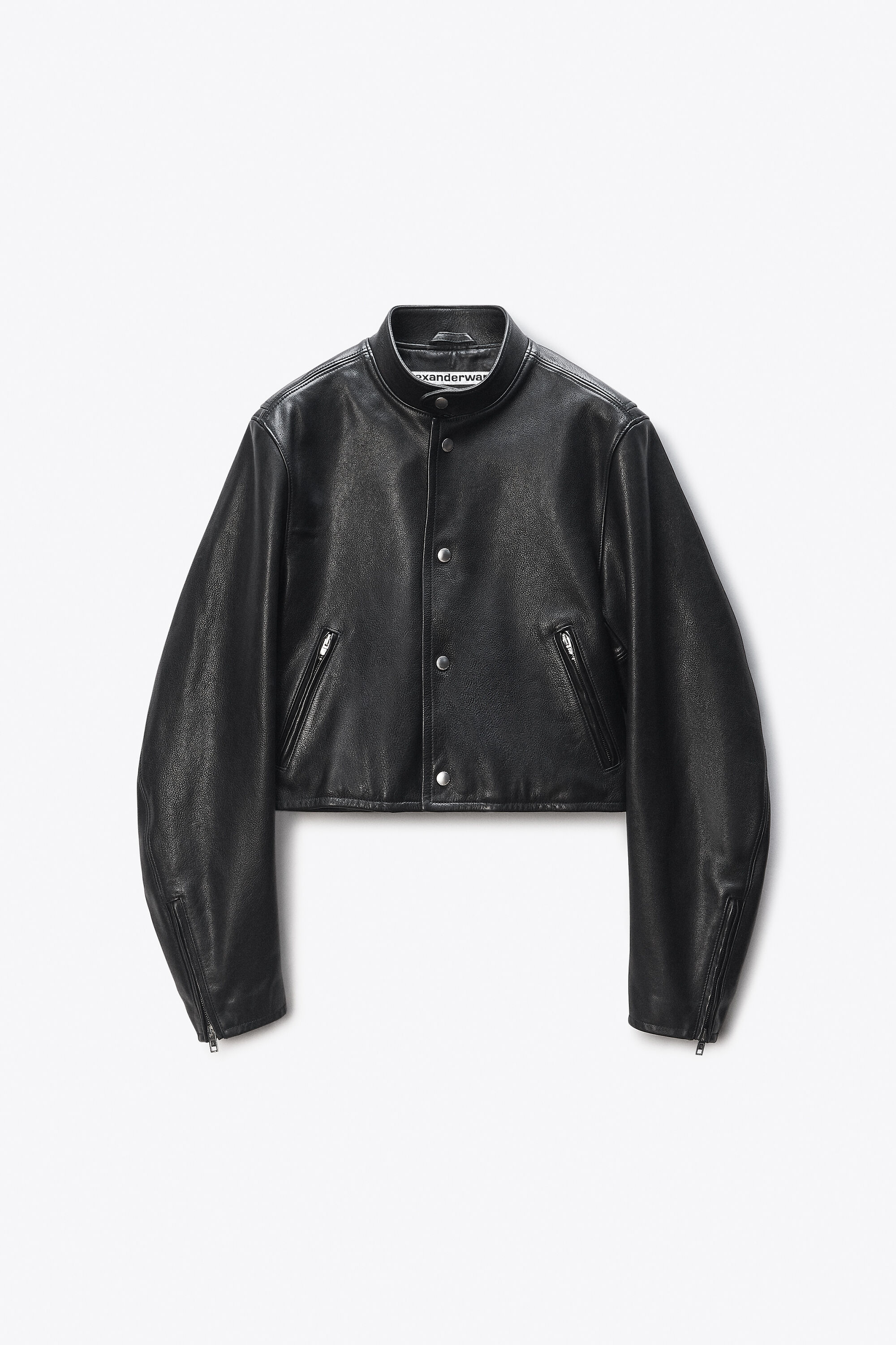 Black Glossy Leather Moto Jacket in BLACK | alexanderwang®