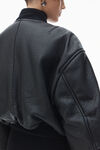 Alexander Wang black cropped bomber jacket in primal lambskin leather