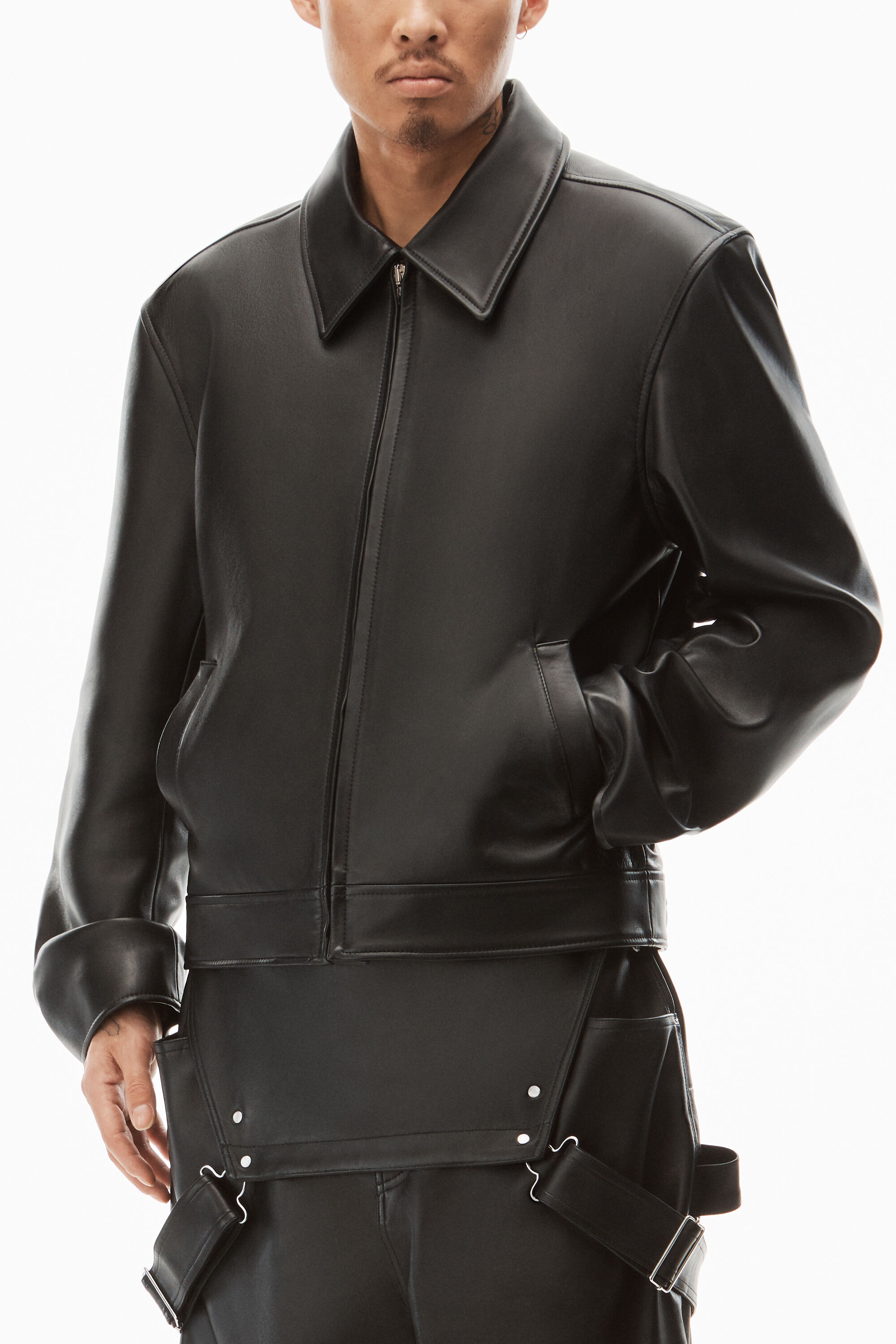 alexanderwang BLOUSON JACKET IN PLONGE LEATHER BLACK 