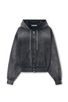Alexander Wang washed caviar cropped zip-up hoodie with crystal hotfix drawcord
