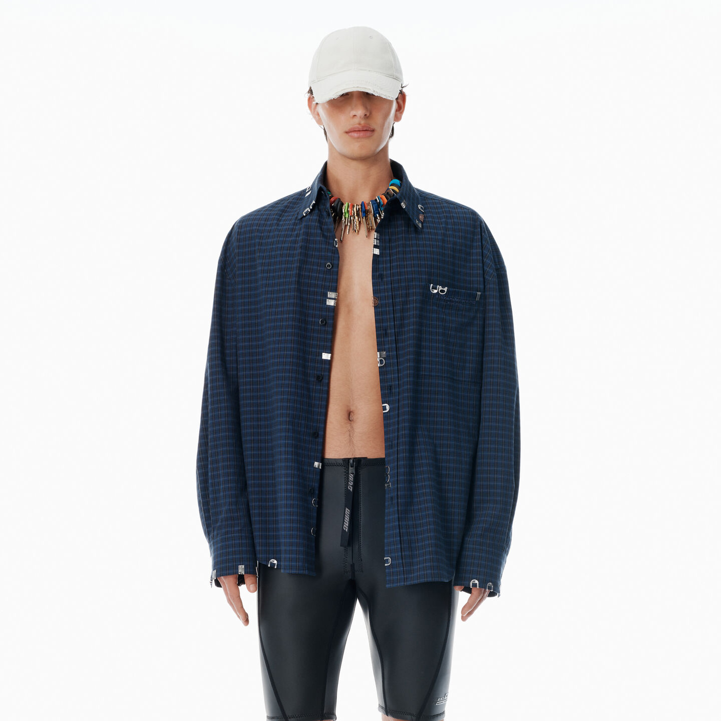 Alexander Wang Navy Plaid Poplin Top