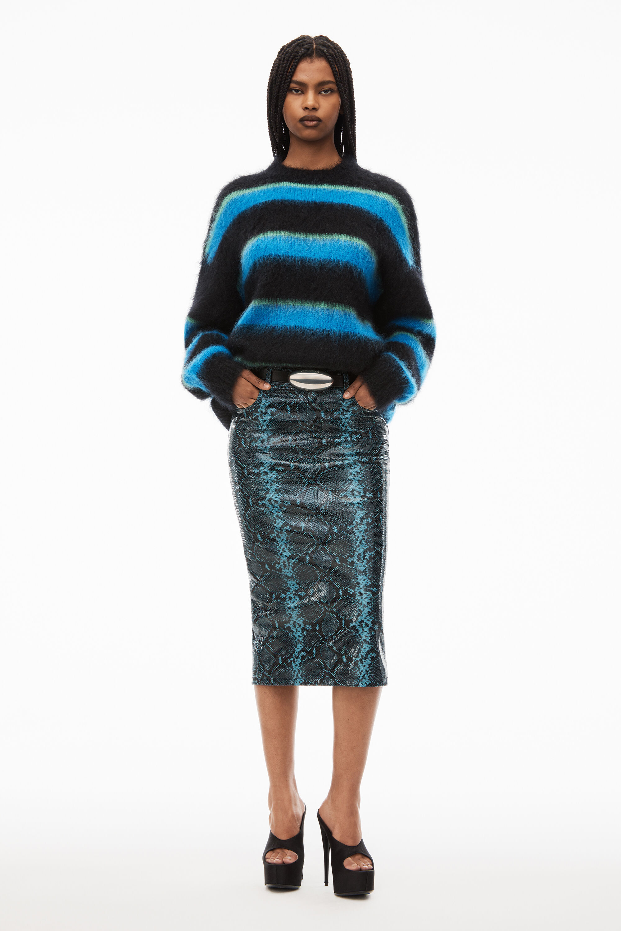 alexanderwang oversized crewneck in brushed mohair BLACK MULTI