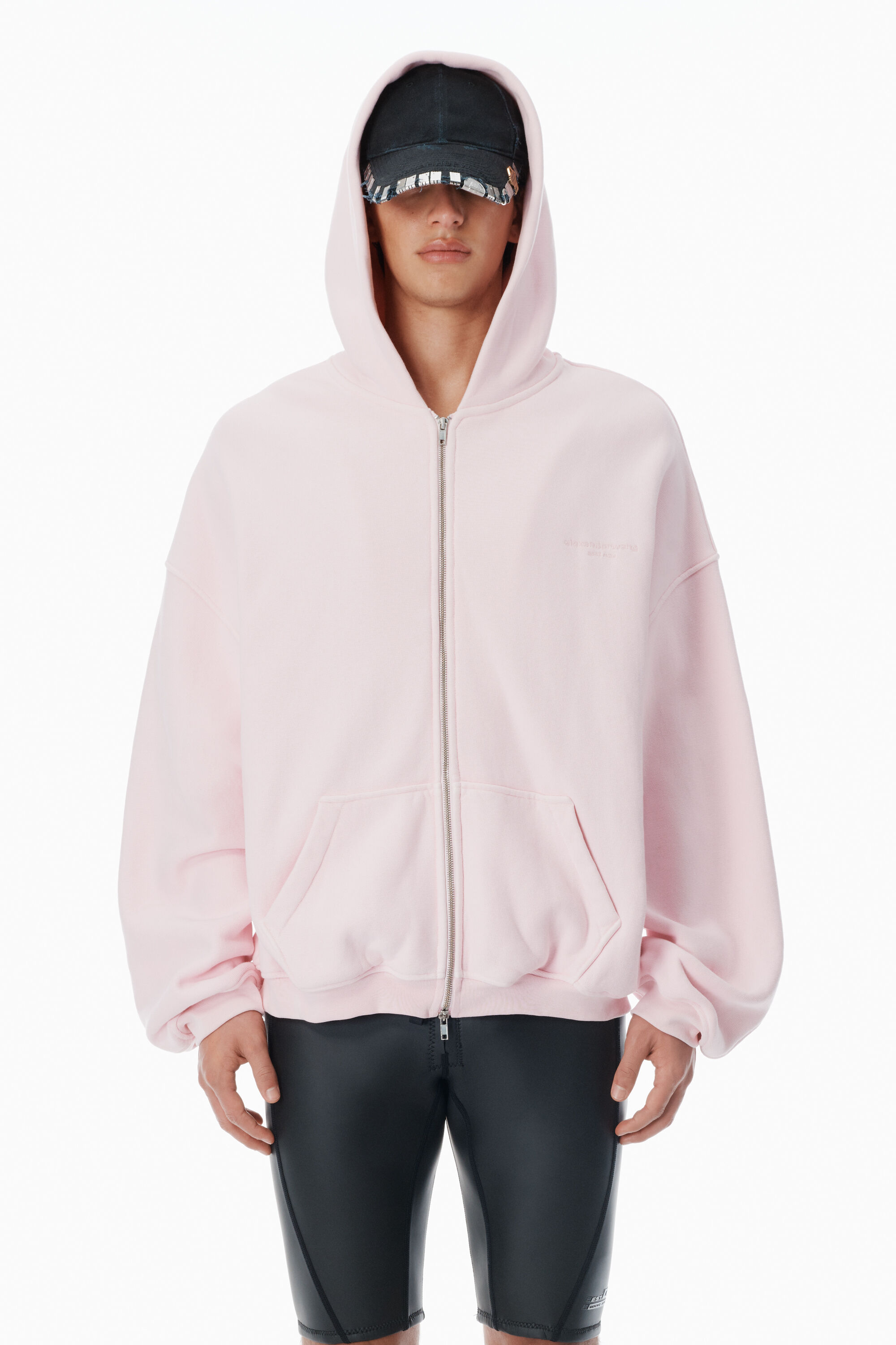 Pink Cotton Logo Zip-Up Hoodie in LIGHT PINK | alexanderwang®