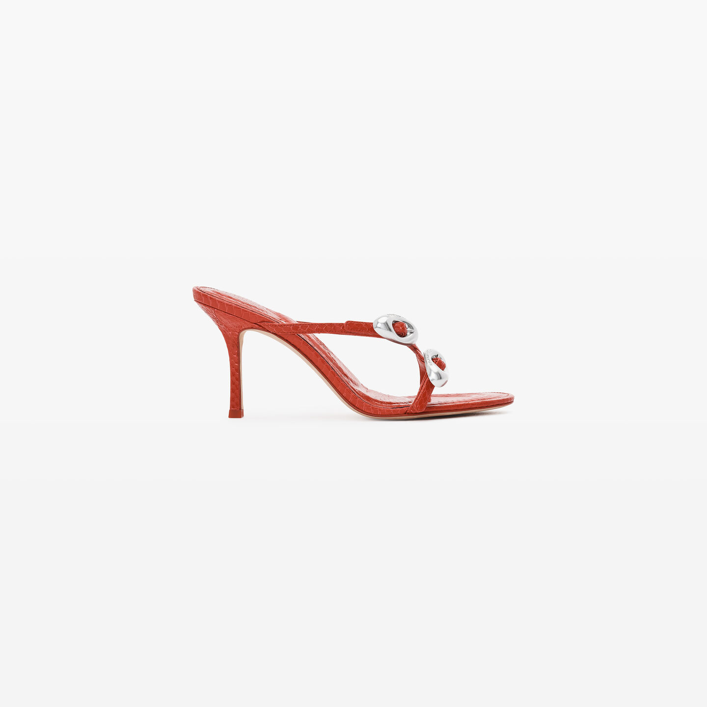 Shop Alexander Wang Dome 85 Water Snake Strappy Slide Sandal In Bright Red