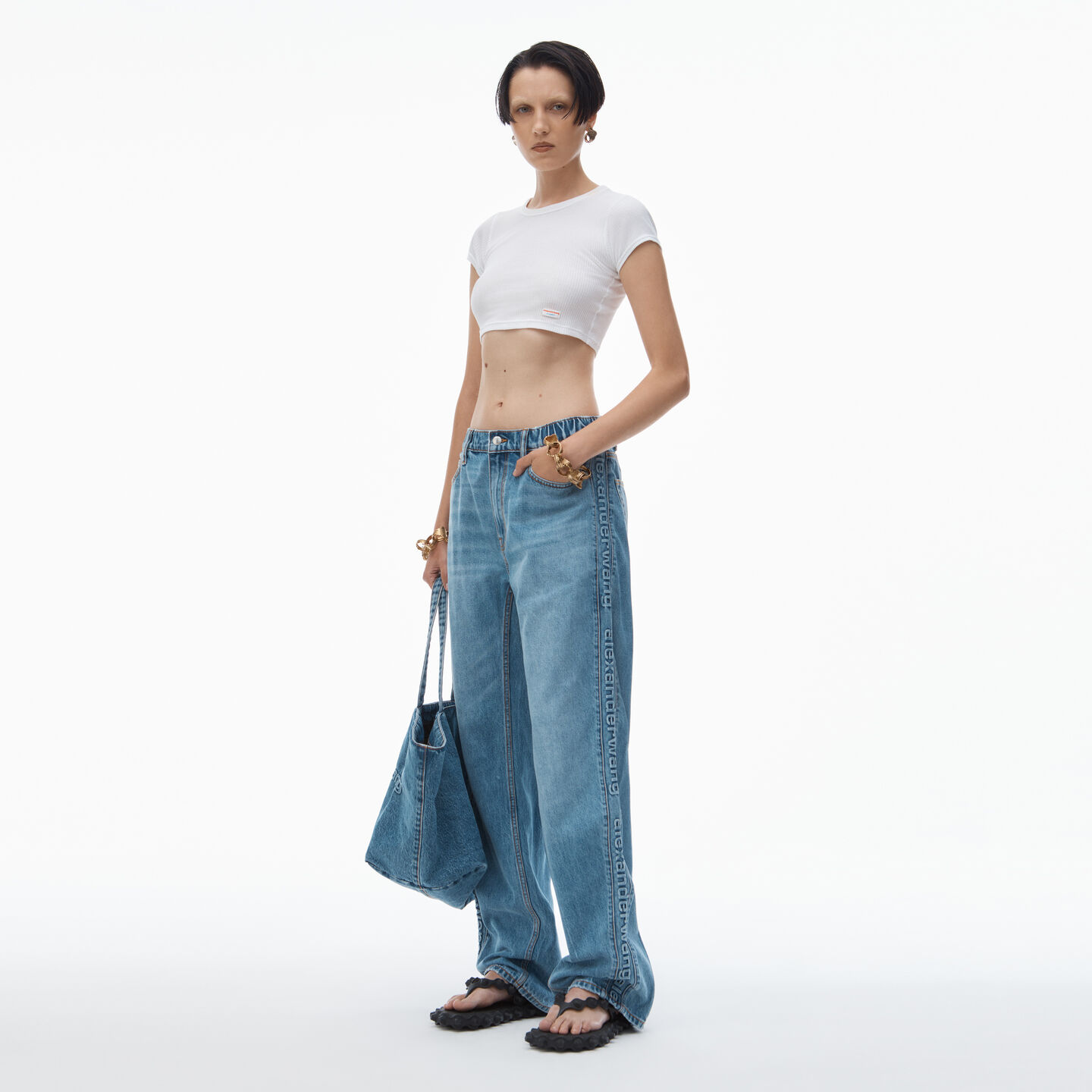 Alexander Wang Logo-embossed Denim Balloon Jogger Pants In Vintage Light Indigo