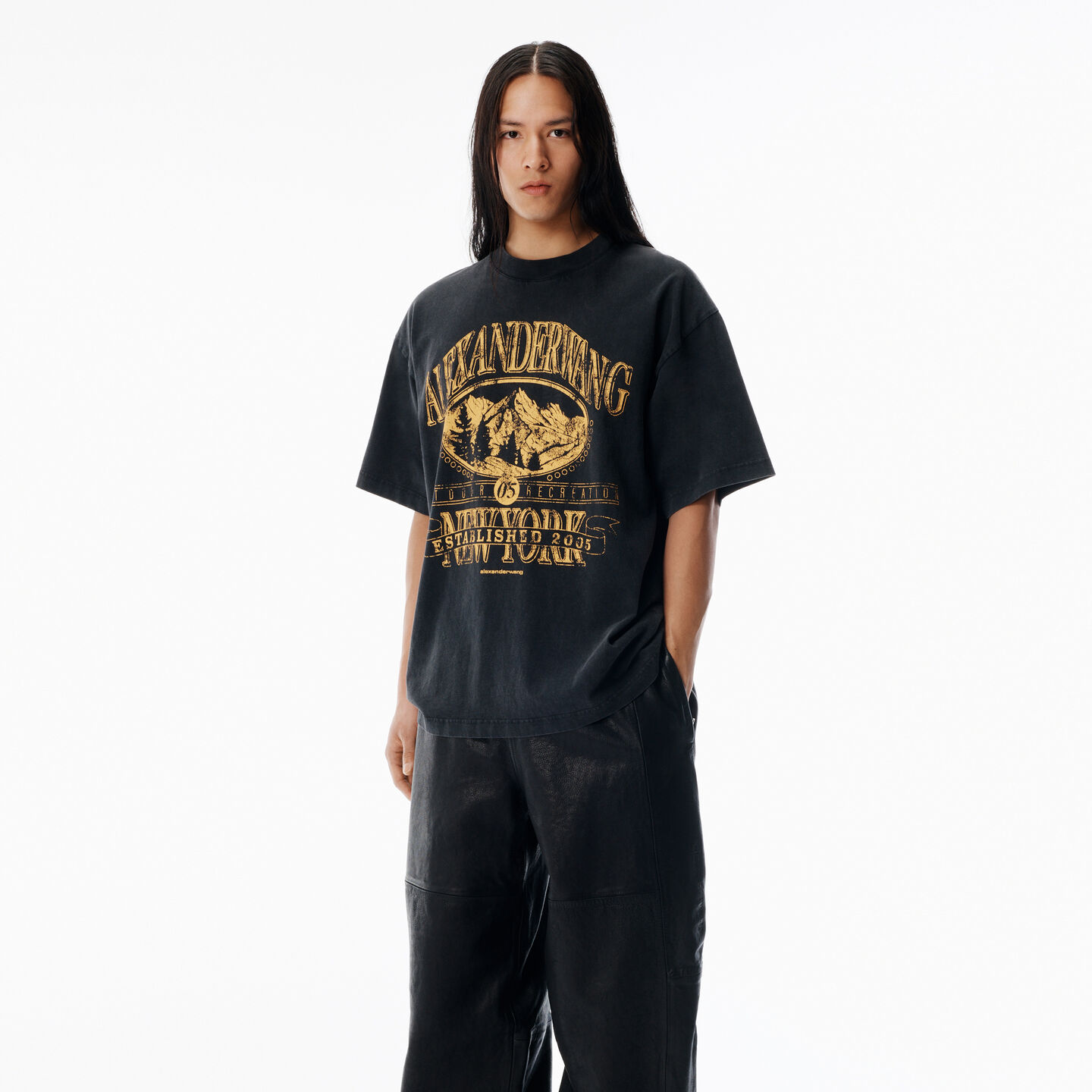 Alexander Wang Black Sunfade-effect Wash Jersey Tee