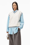 alexander wang tunic v-neck vest in compact cotton off white/marine