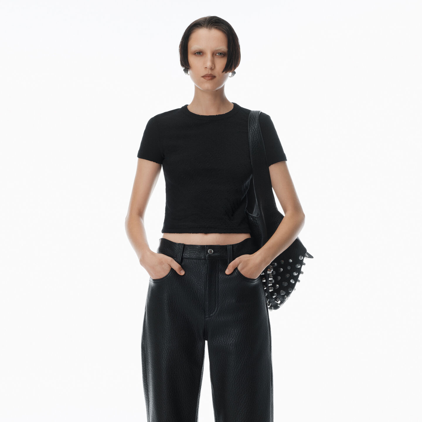 Alexander Wang Logo Jacquard Short Sleeve Baby Tee In Black