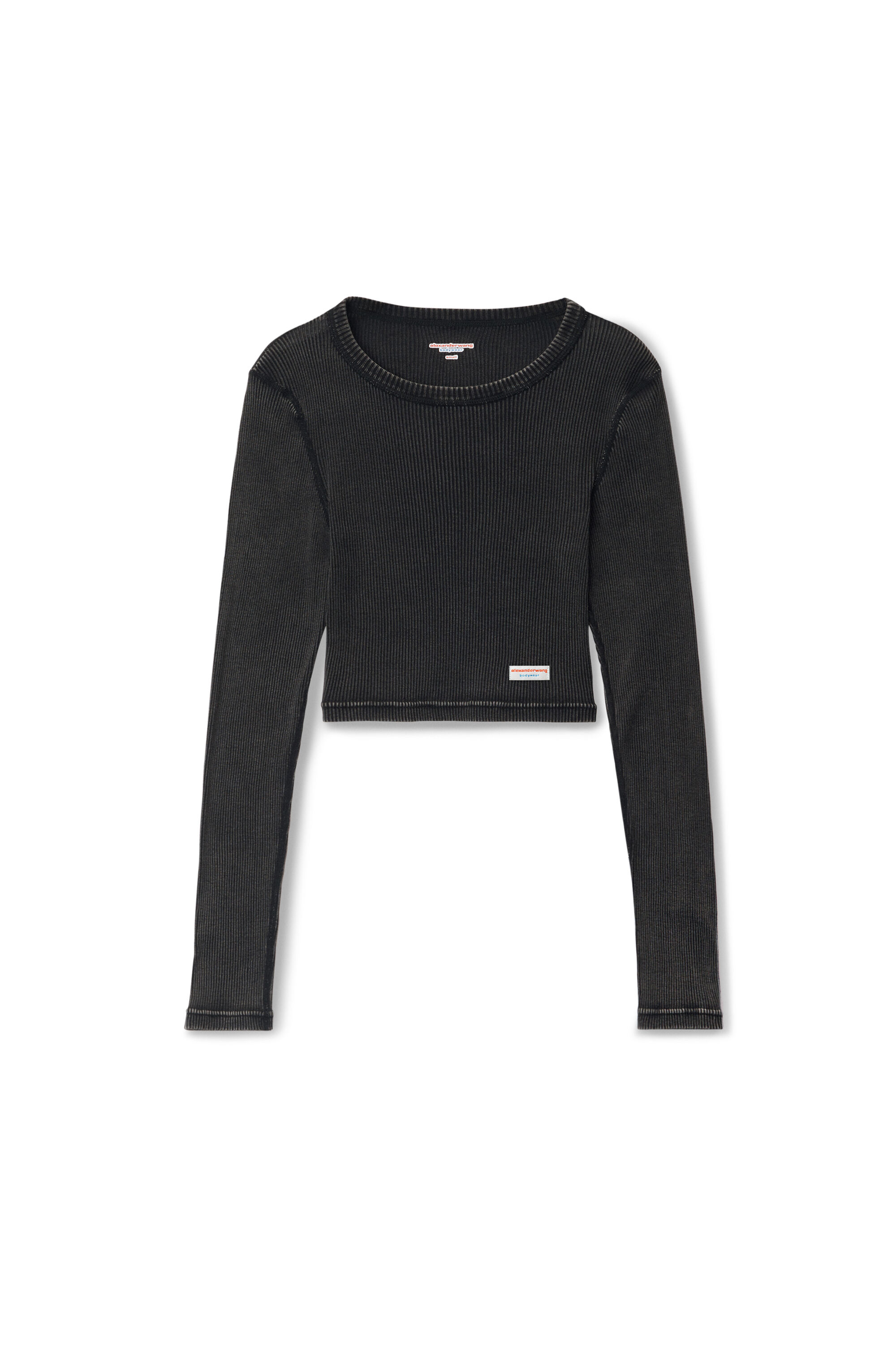 cropped long-sleeve tee in ribbed cotton in WASHED BLACK