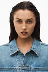 alexander wang logo trucker jacket in denim vintage light indigo