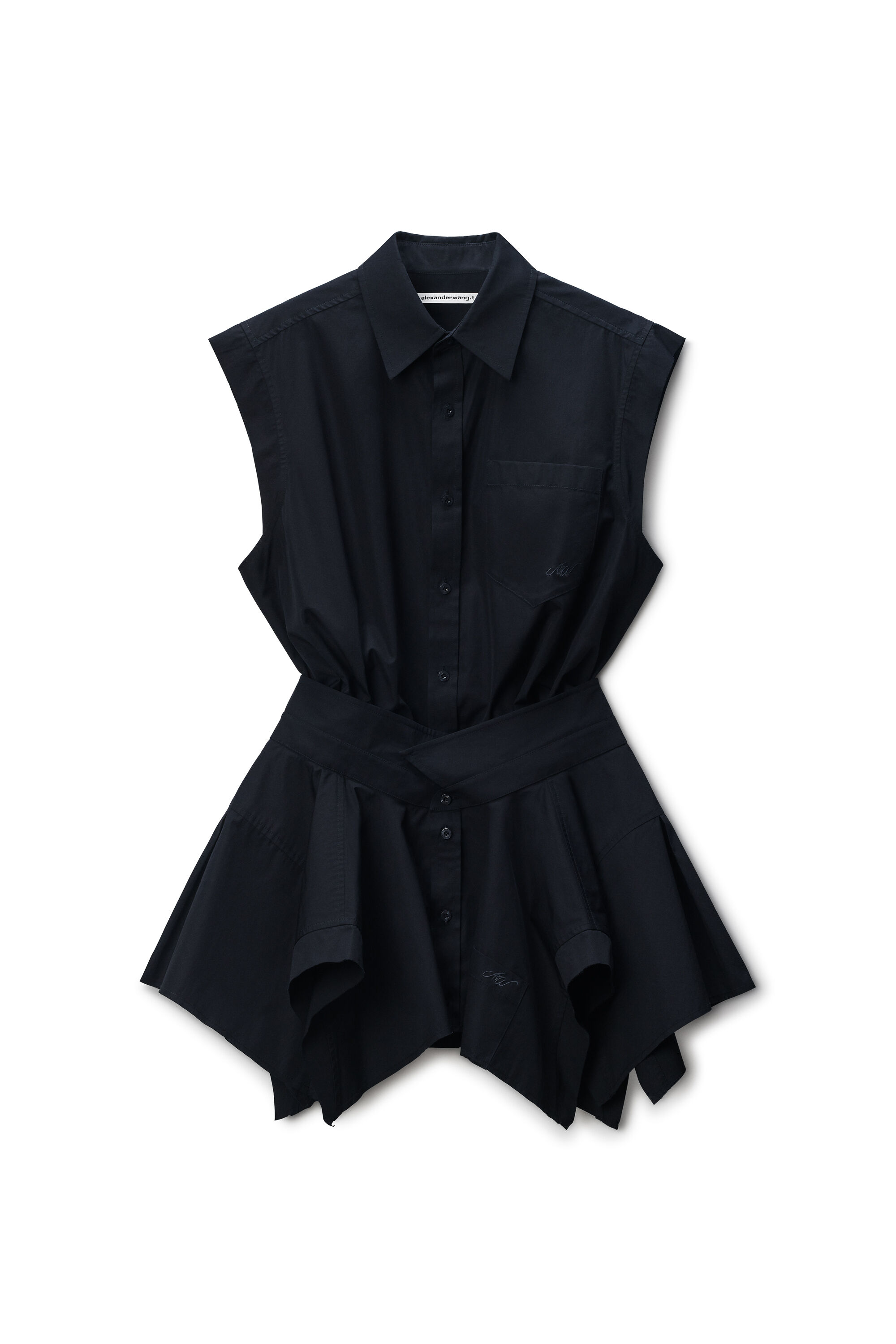 Black Pre-Styled Cotton Shirtdress in BLACK | alexanderwang®