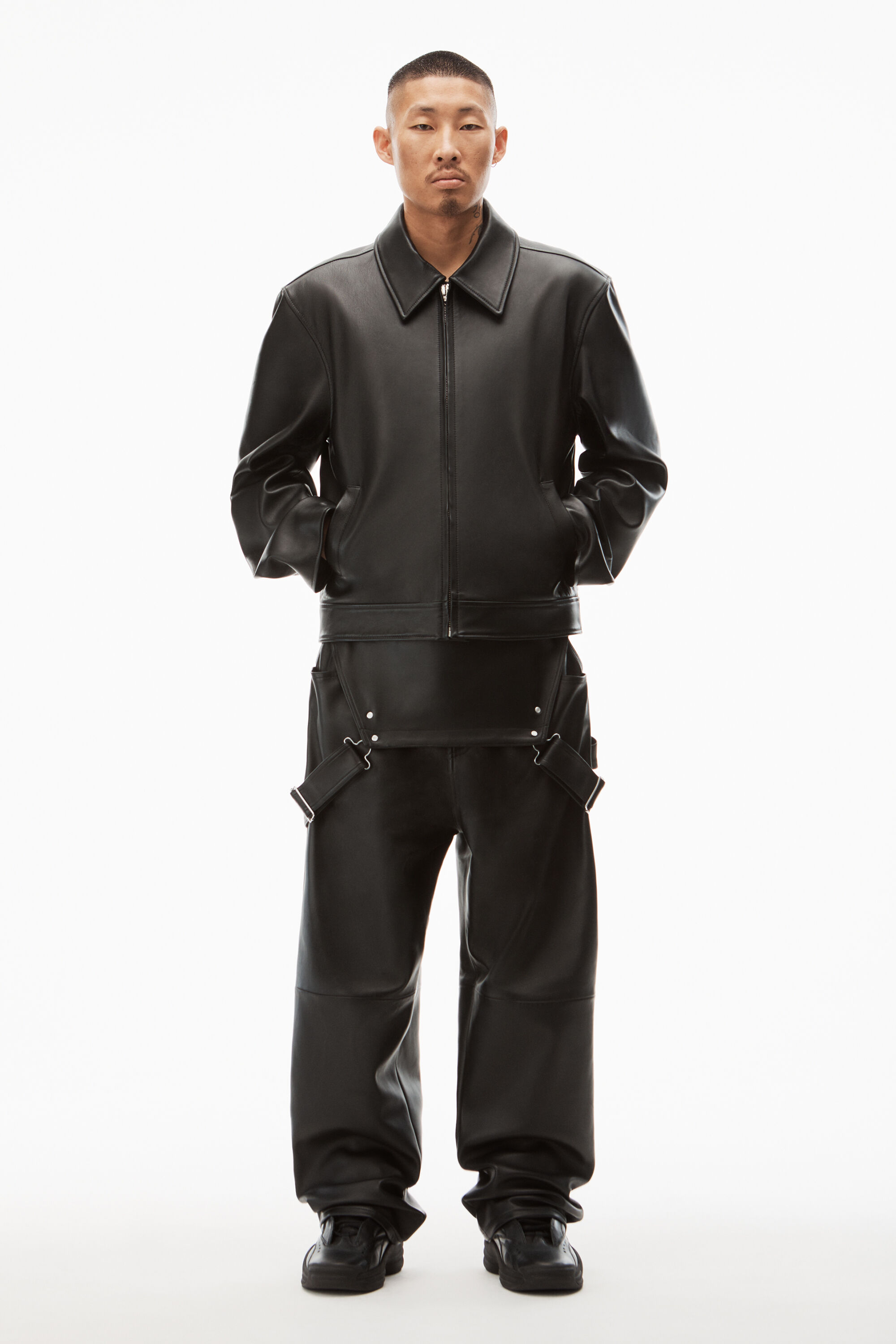 alexanderwang BLOUSON JACKET IN PLONGE LEATHER BLACK 