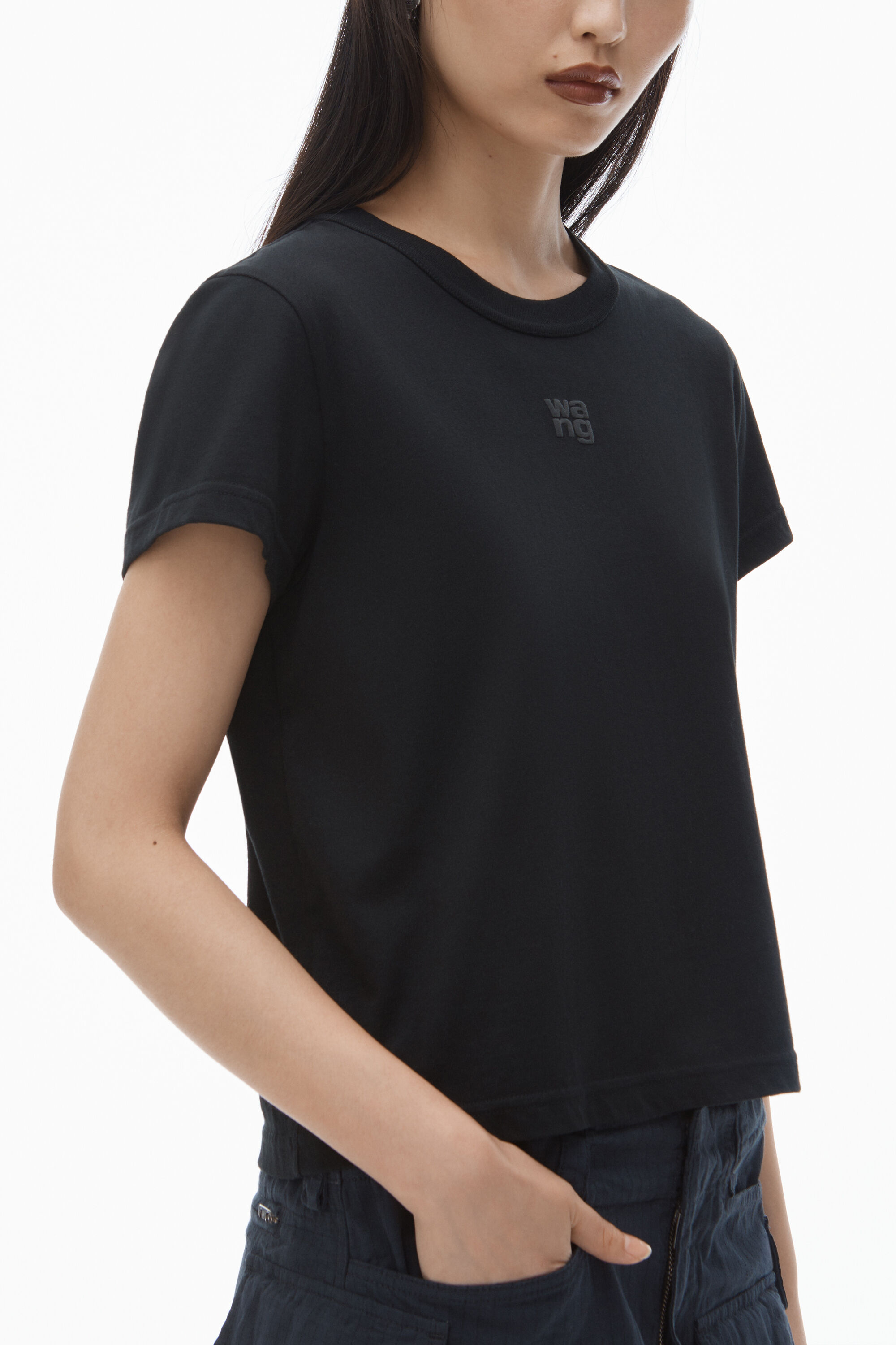 Alexander Wang Puff Logo Shrunken Tee In Glitter Jersey Sidewalk