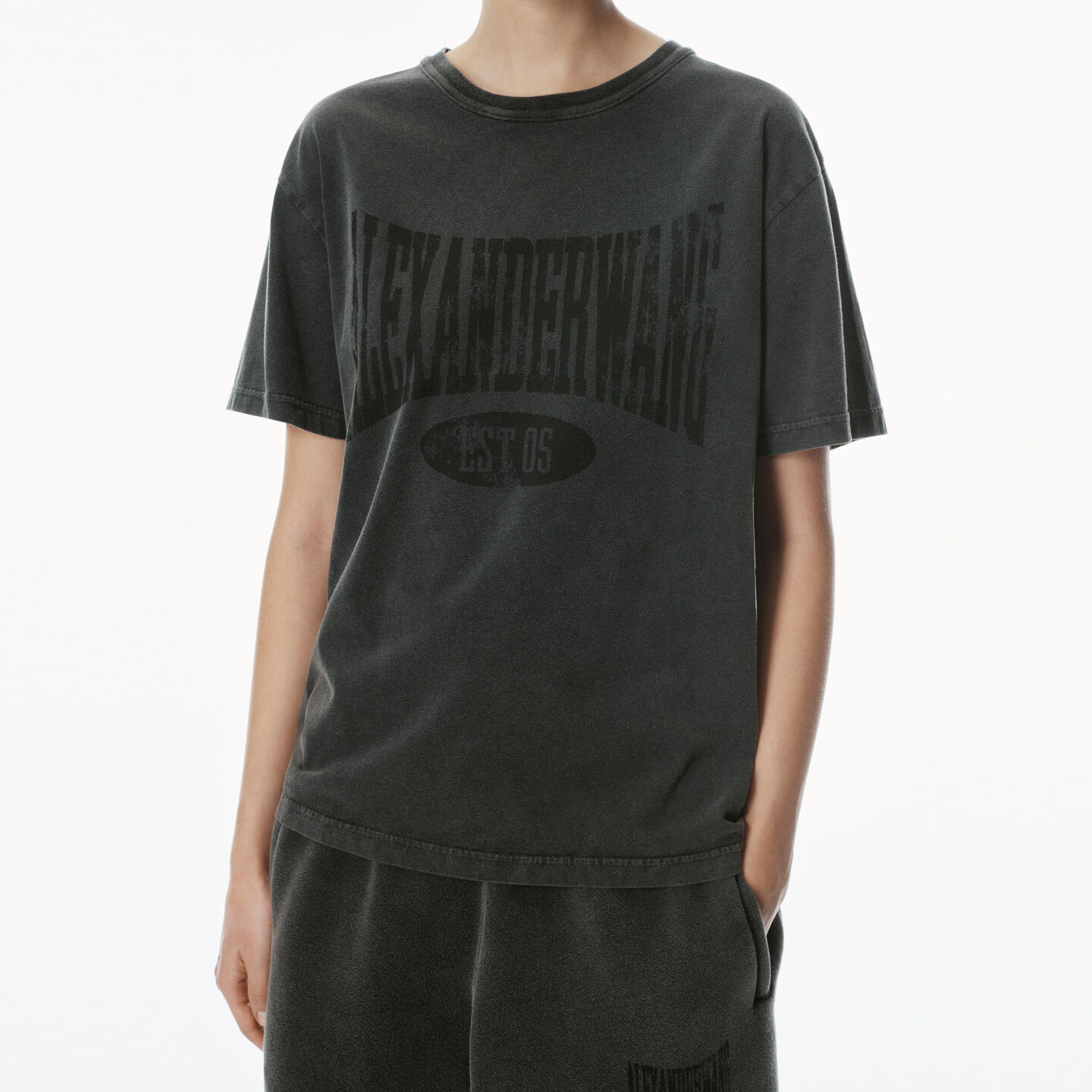 Alexander Wang Logo Print T-shirt In Faded Black