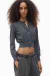 Alexander Wang charcoal melange logo cropped cardigan in superfine merino
