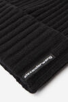 Alexander Wang black ribbed beanie with logo flag tag