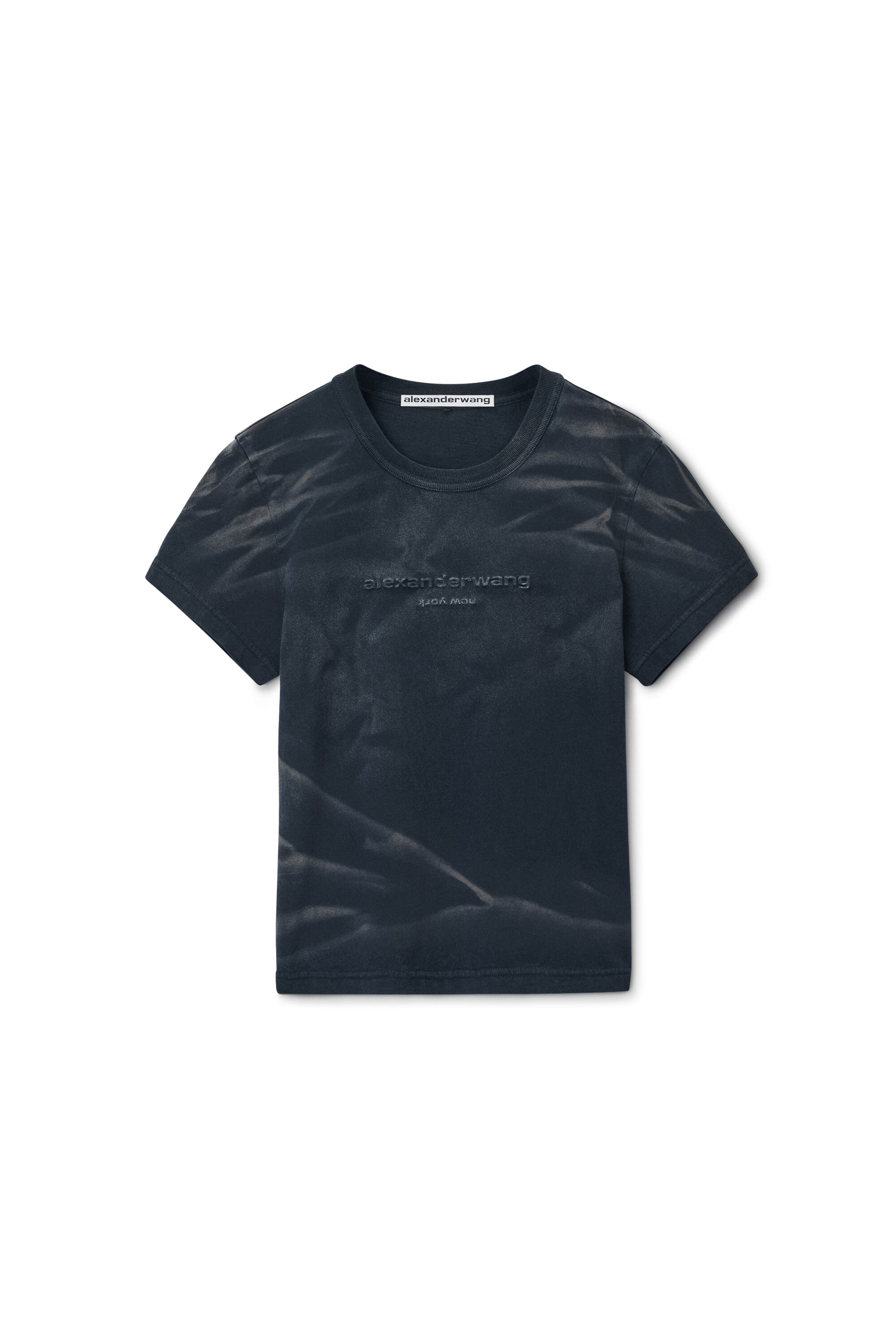 Distressed Logo Shrunken Tee in Cotton Jersey in WASHED BLACK