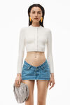 alexander wang crop snap cardigan in chenille jacquard ivory
