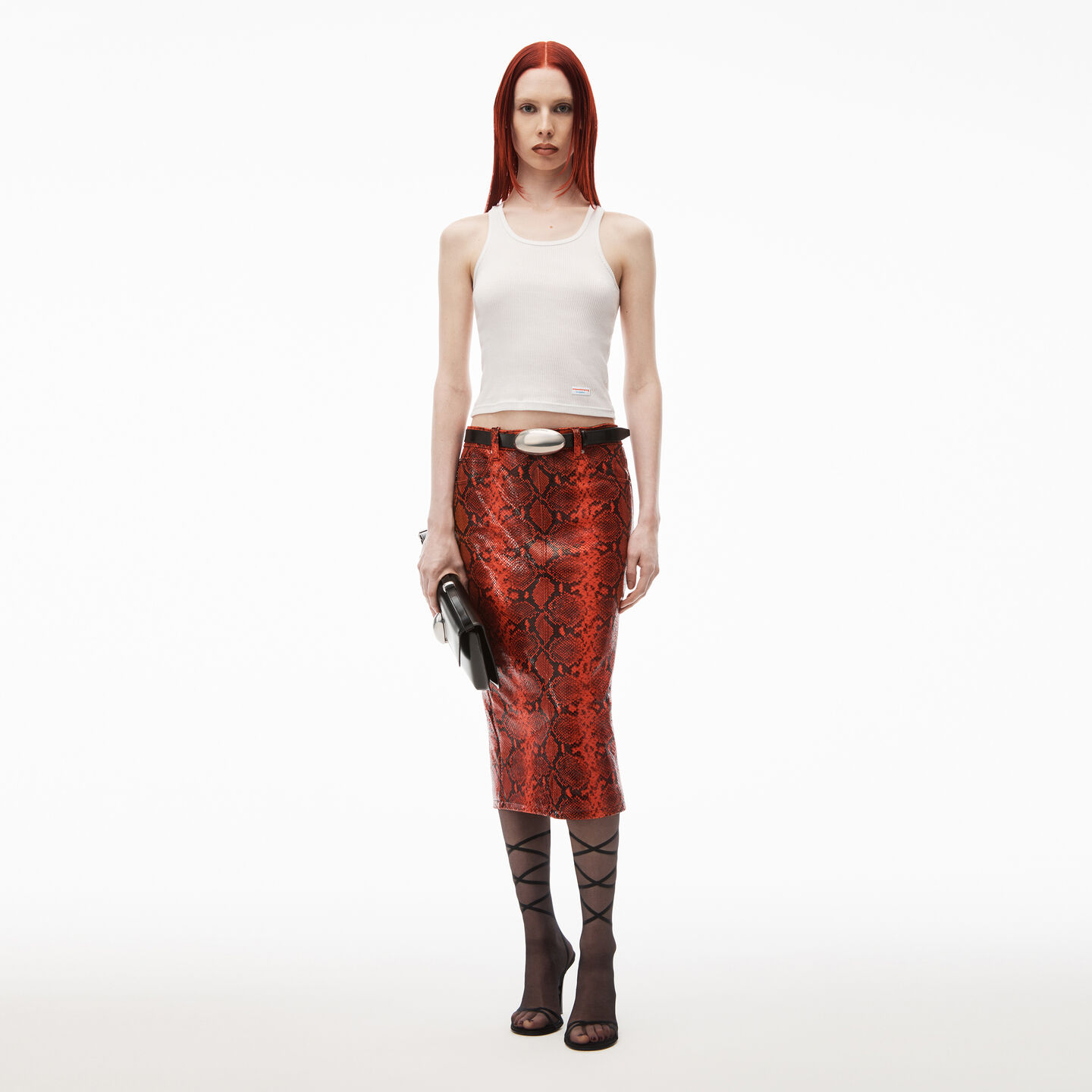 Alexander Wang Red Snake-embossed Leather Midi Skirt In Red