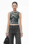 Alexander Wang black/clear crystal hotfix cloud-print tank in organza jersey