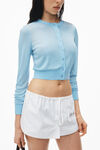 Alexander Wang blue cropped cardigan in clear bead hotfix