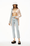 BELTED FRAY SLIM STRAIGHT PANT IN DENIM