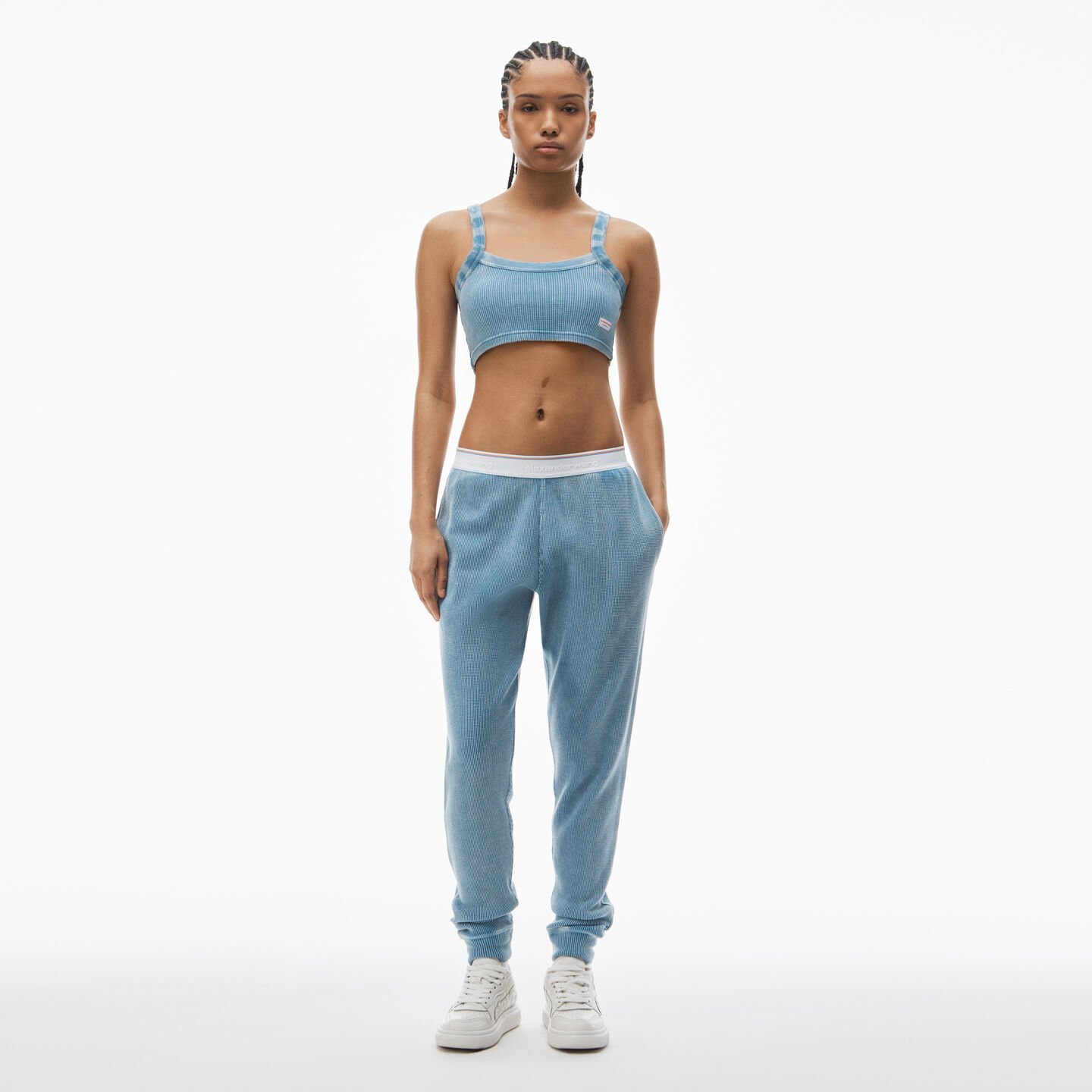 Alexander Wang Jogger Pant In Waffle-knit Cotton Stretch In Washed Blue