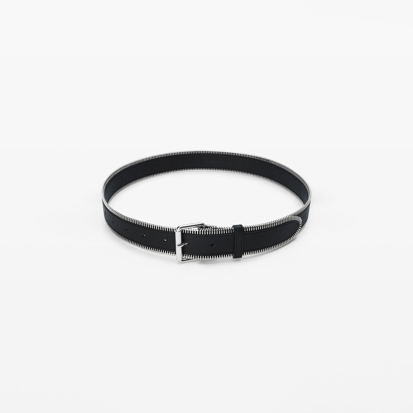 Alexander Wang Thin Zipper Belt In Crinkle Leather In Multi