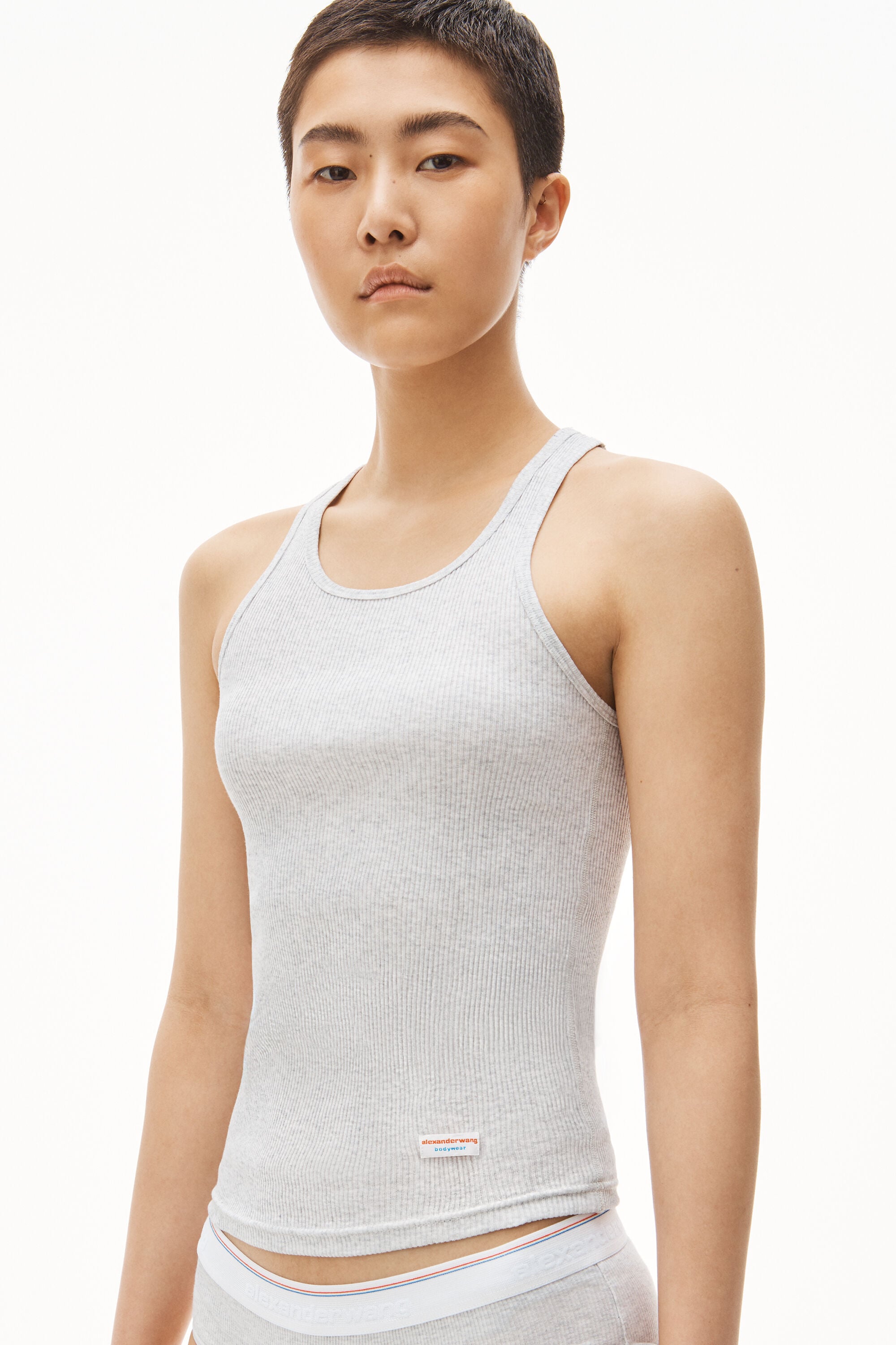Racerback Tank in Ribbed Cotton Jersey in HEATHER GREY
