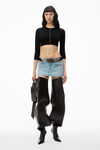 Alexander Wang black logo embossed shrunken cardigan in superfine merino wool