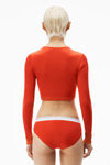 Alexander Wang fiery red cropped long-sleeve tee in ribbed cotton