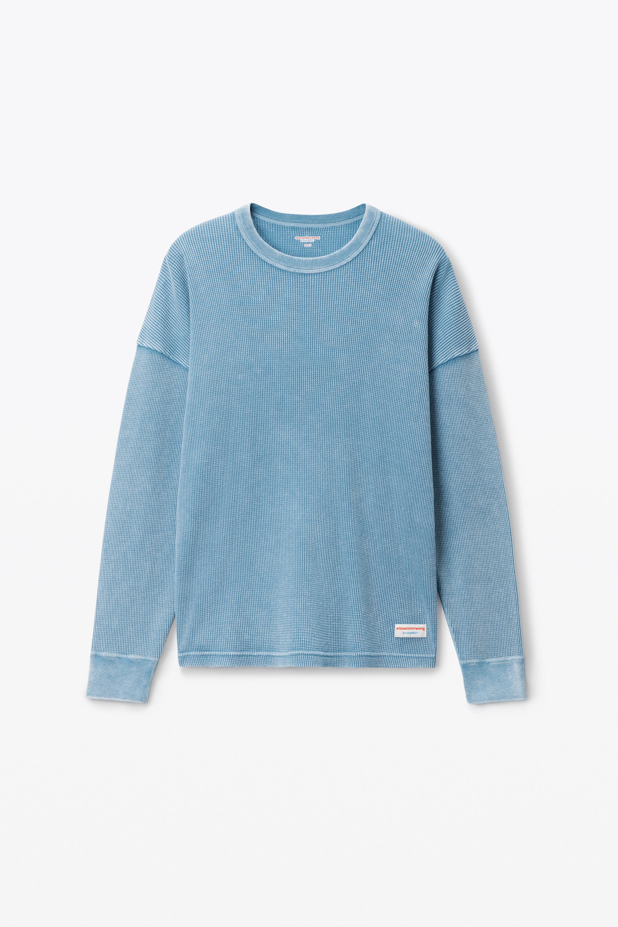 long-sleeve tee in waffle-knit cotton stretch in WASHED BLUE