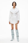 alexander wang ruched hourglass dress in cotton poplin white