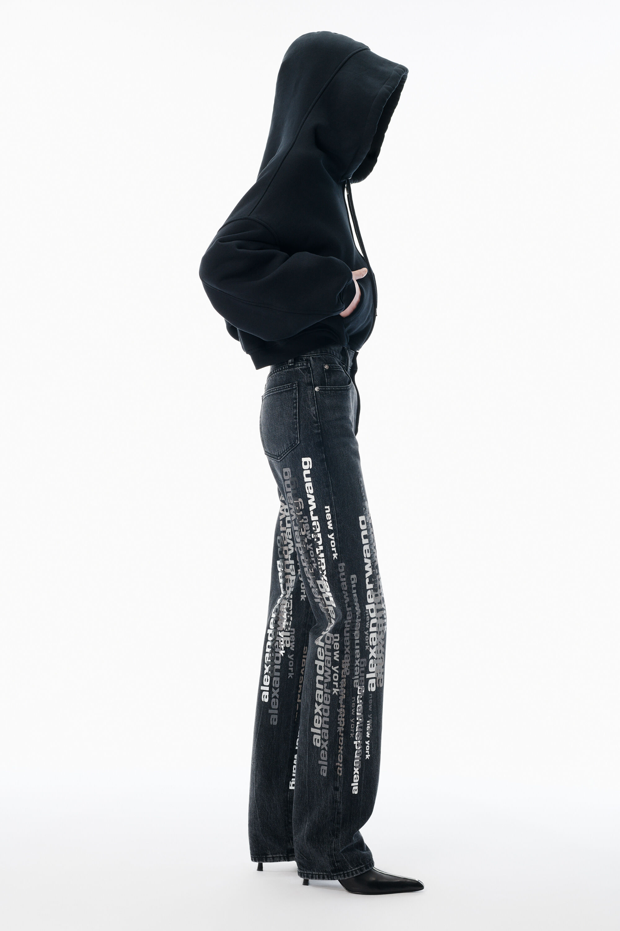 Grey EZ Jean with Vertical Logo in GREY AGED | alexanderwang®