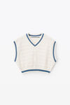 alexander wang cropped v-neck vest in compact cotton off white/marine
