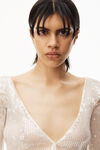 alexander wang v neck cardigan in sequin nylon snow white