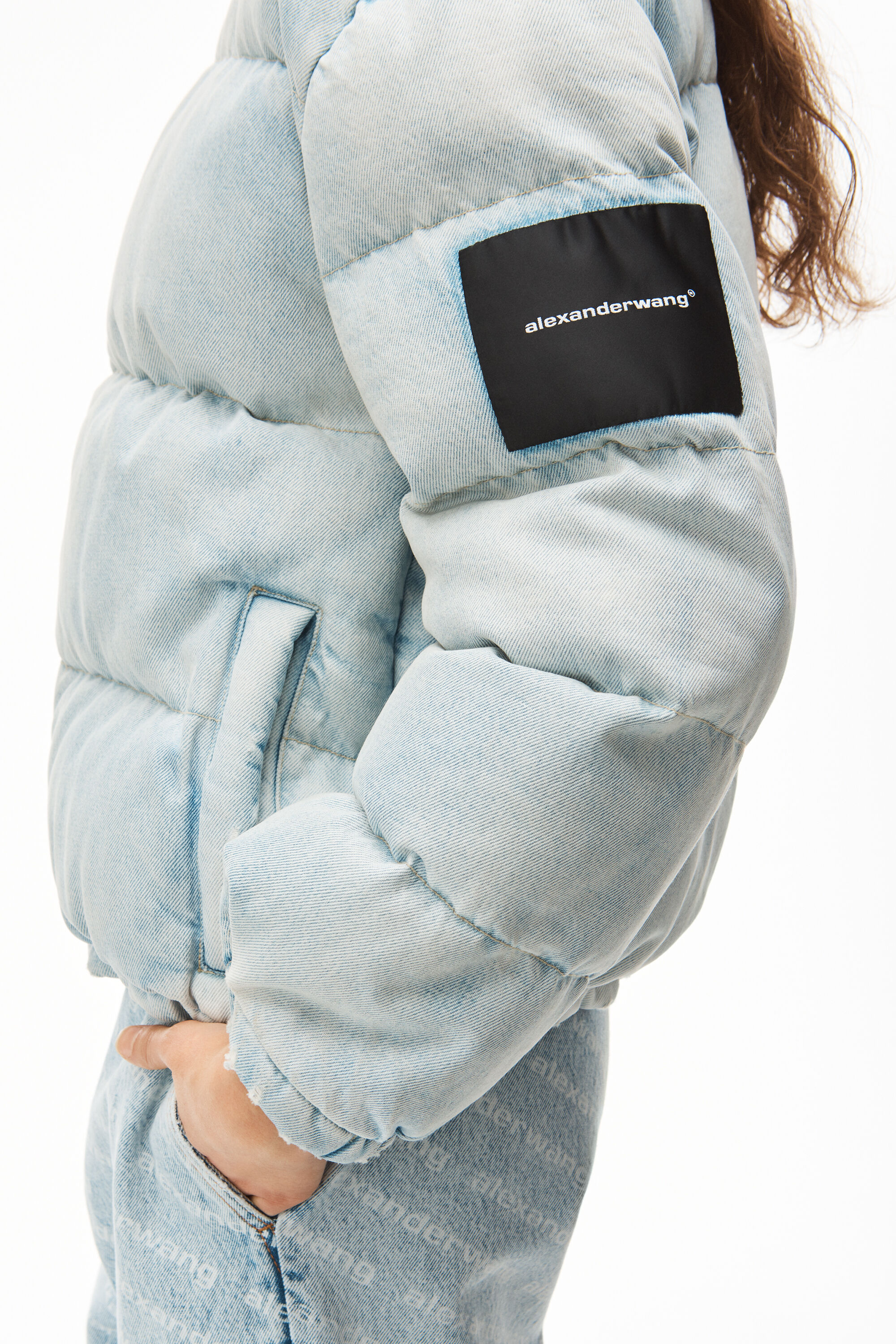 Alexanderwang Puffer Jacket In Bleached Denim Bleach Alexanderwang Us
