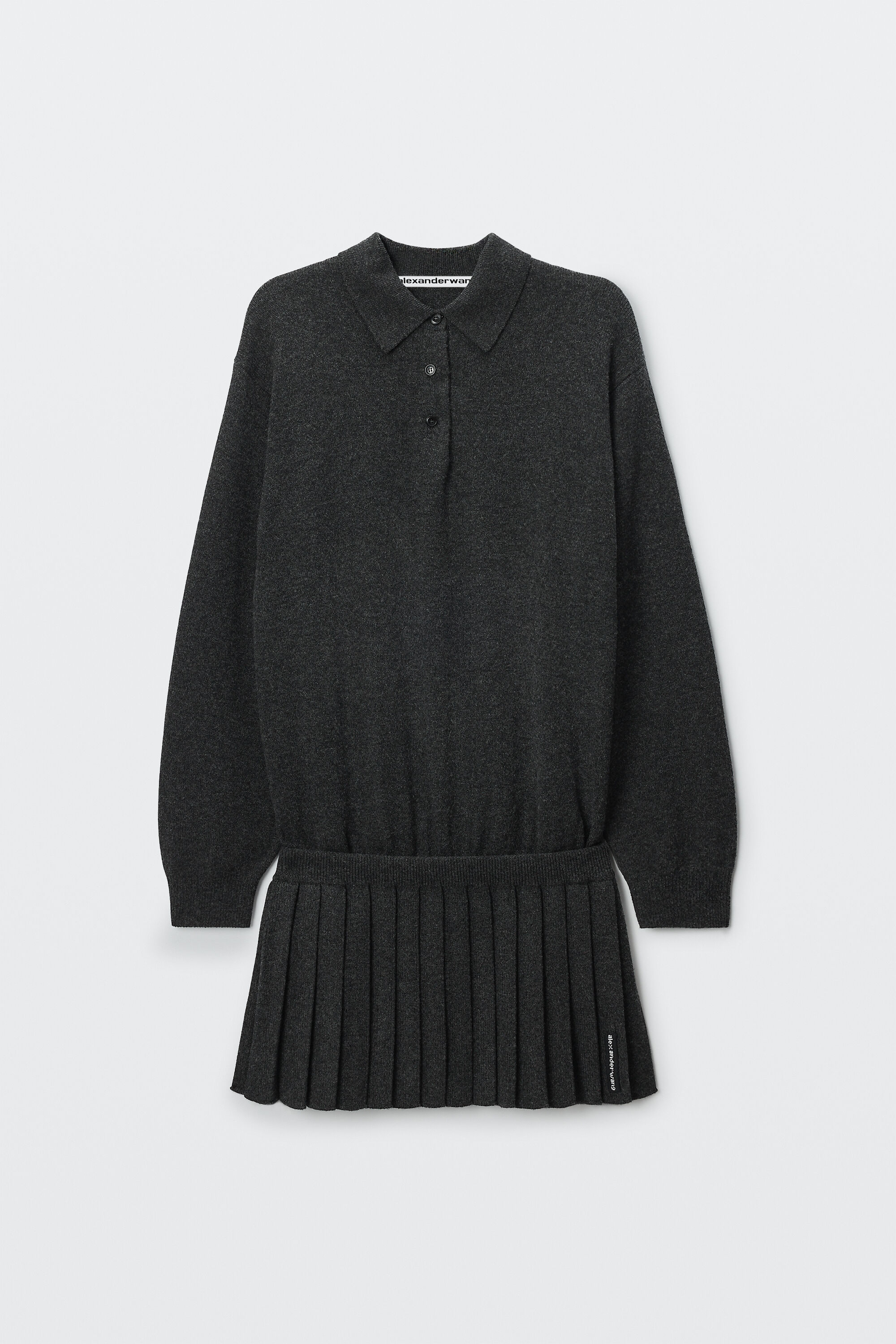 LONG SLEEVE POLO DRESS WITH HEAT PRESSED SKIRT in GRAPHITE
