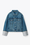 alexander wang 牛仔布水晶袖口机车夹克 deep blue