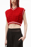 alexander wang cropped v-neck vest in compact cotton flame/white